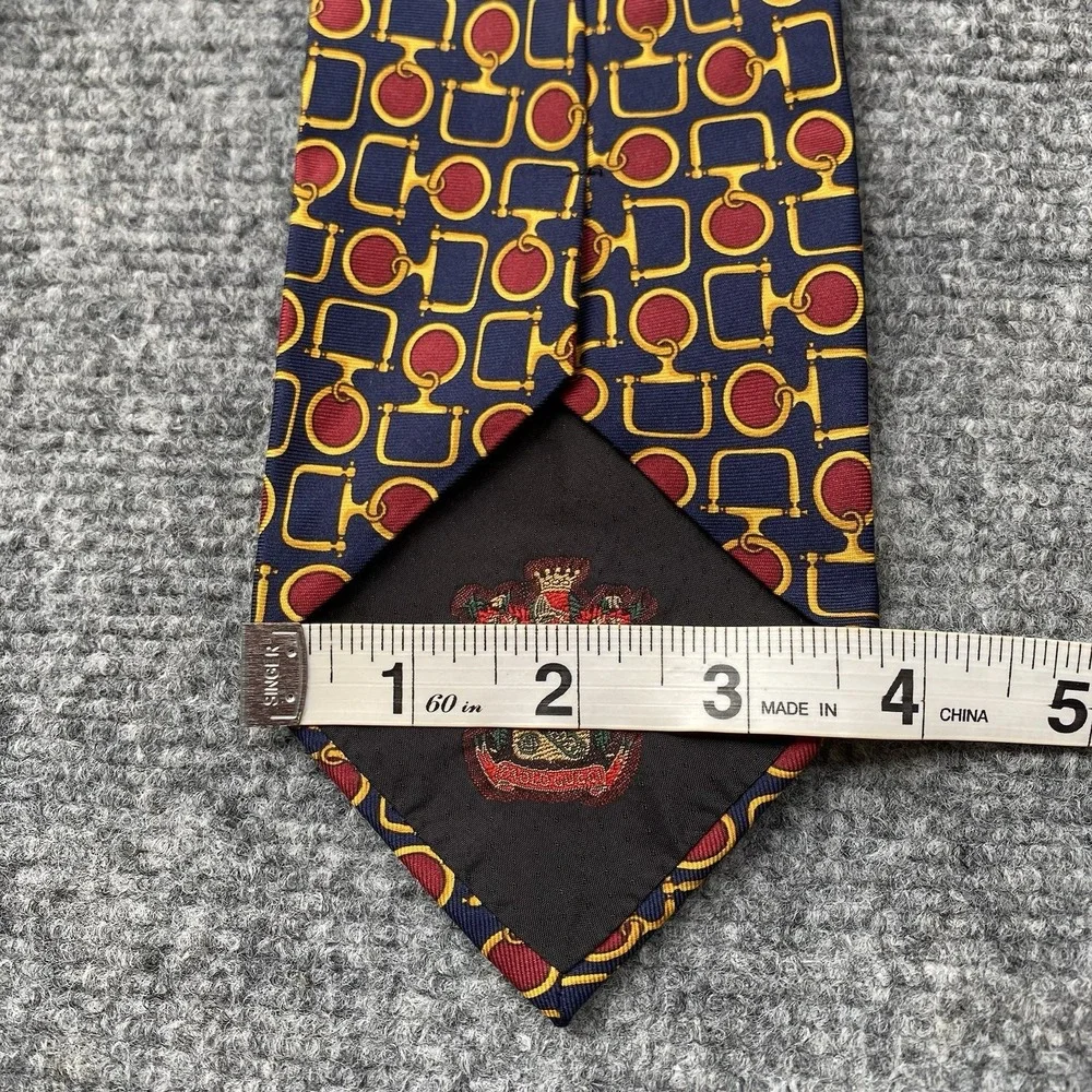 Paolo Gucci Silk Necktie Navy Red Gold Equestrian Horse Bit Geometric Classic